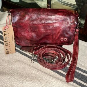 NWT Bed Stu Leather Cadence Wallet Wristlet Crossbody Merlot Dip Dyed MSRP $175